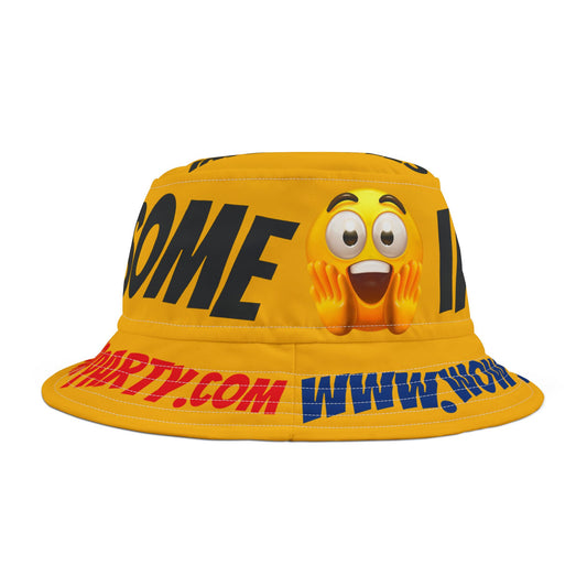 Fun Yellow Bucket Hat with WOW Text & Emoji