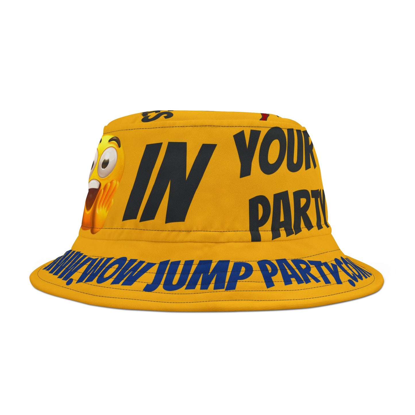 Fun Yellow Bucket Hat with WOW Text & Emoji